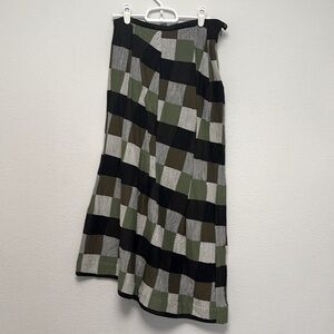 Yohji Yamamoto patch worked wool skirt